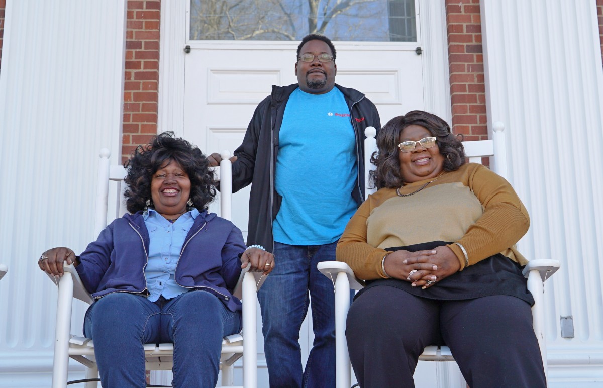 (L-R) Merline Houston, Jason Houston, and Robbie Turner pictured in front of Statesville Campus's Huskins Library (L-R) Merline Houston, Jason Houston, and Robbie Turner pictured in front of Statesville Campus's Huskins Library