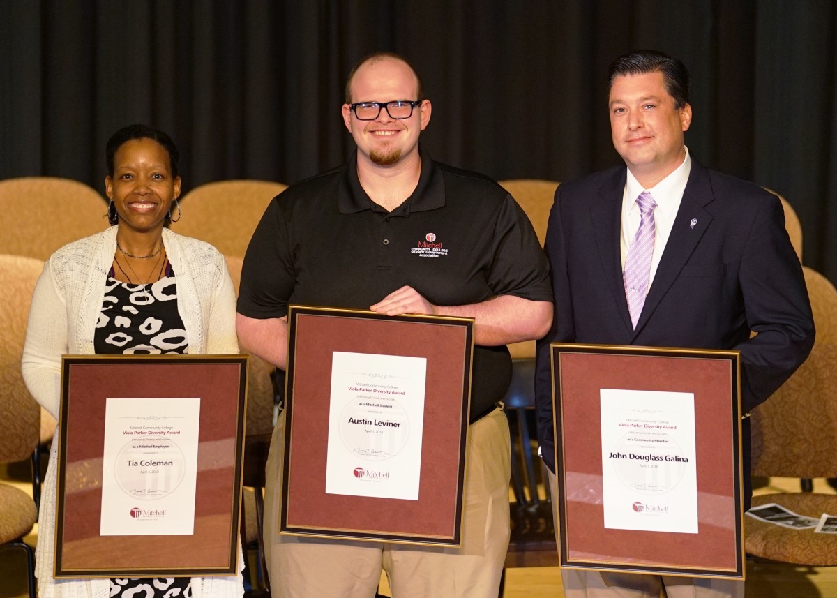 2018 Viola Parker Diversity Award Winners Tia Coleman, Austin Leviner, John Douglass Gallina